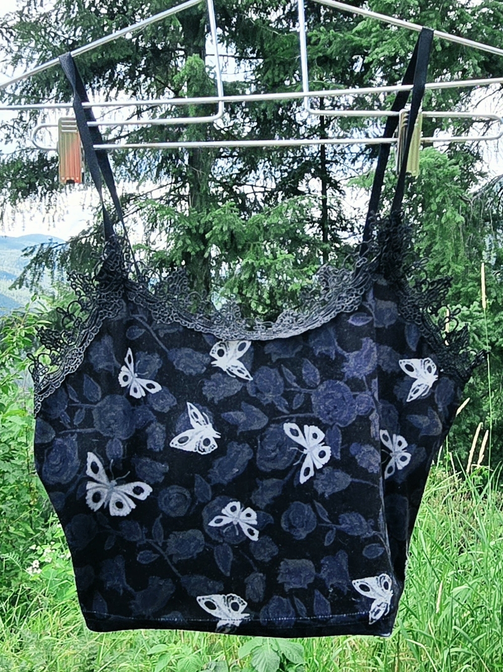 Butterfly Rose Contrast Lace-Trim Cami Top